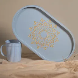 bambaise Grey Premium MDF Oval Tray Medium with Mandala Art-picture-10