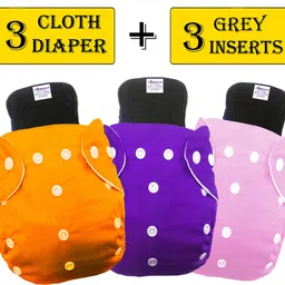 babymoon (Pack of 6) Free Size Reusable 3 Cloth Diapers With 3 Grey Inserts-picture-26