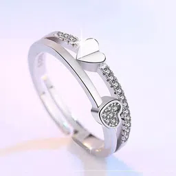 agarwalproduct Silver Ring For Women Heart AD Butterfly Hug Silver Ring For Girls Combo of 3 Stainless Steel Cubic Zirconia Sterling Silver Plated Ring Set image 2