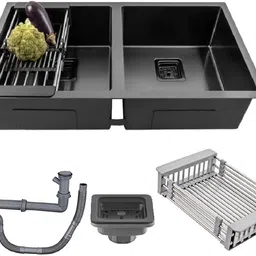 messina HANDMADE KITCHEN SINK SOUND PROOF (37"×18"×10") DOUBLE BOWL MATT FINISH BLACK Vessel Sink-picture-16