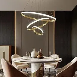 prmoagen Modern Double 3 Ring LED Chandelier Lamp (Warm White, Gold) Chandelier Ceiling Lamp image 3