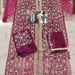 dealbazaars corporation Semi Stitched Net/Lace Kurta with Jacket & Bottom Material Dyed, Embroidered, Embellished, Self Design image 5