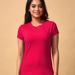 Lux Lyra Round Neck T-shirt - TS- 401 Women Solid Round Neck Pure Cotton Pink T-Shirt-picture-25