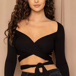 tandul Casual Regular Sleeves Solid Women Black Top image 1