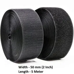cryonics india Velcro 5 Meter (50mm 2 Inch) Hook + Loop Fastener tape roll strips Used in Sofas Backs, Footwear, Pillow Covers, Bags, Purses, Curtains etc. (5Meter Black) Sew-on Velcro image 2