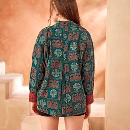 kaftanize Women Oversized Fit Geometric Print Button Down Collar Casual Shirt image 2