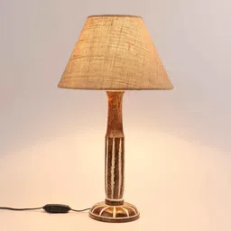 Bristol Brown Blended Fabric Shade Night Lamp With Mango wood Base By Foziq image 3