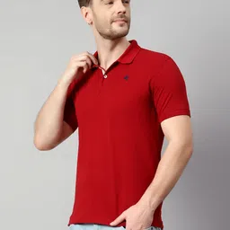 cantabil Men Solid Polo Neck Cotton Blend Red T-Shirt image 4