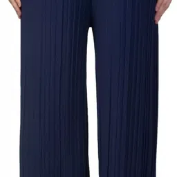 irha Women Regular Fit Blue Polyester Trousers image 3