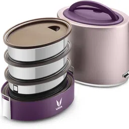 Tyffyn Lyte 1000 ml Purple Polished Stainless Steel Tiffin Box without BagMat (One 400 ml + Two 300 ml Containers) - 3 Containers Lunch Box-image-99