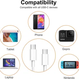 BIGGEAR White 1Mtr- 1Pc USB Type C to Type C PVC Data Sync & 18W PD Fast Charging Cable Phone Converter image 3