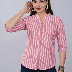 fabisho Women Regular Fit Striped Mandarin Collar Casual Shirt-picture-11