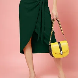 Women Solid Wrap Around Green Skirt-image-61
