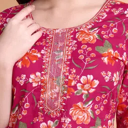 will bottom Women Floral Print, Embroidered Pure Cotton A-line Kurta image 4