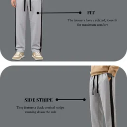 vontade Men Solid, Striped Grey Track Pants image 5