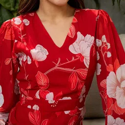 sassafras Women Fit and Flare Red Below Knee Dress image 5