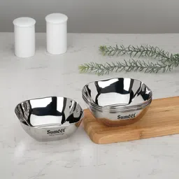 sumeet Stainless Steel Dessert Bowl Heavy Gauge Stainless Steel Apple Square Bowl/Wati with Mirror Finish–11cm,350ML image 5
