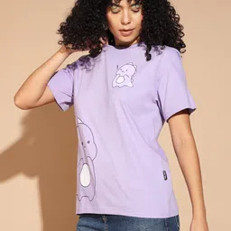the dry state Women Graphic Print Round Neck Pure Cotton Purple T-Shirt image 5