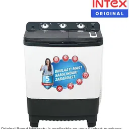 intex 7.5 kg With Lint Filter, Buzzer, Castor Wheel with pad, Collar Scrubber ,Transparent Lid Semi Automatic Top Load Grey, White image 2