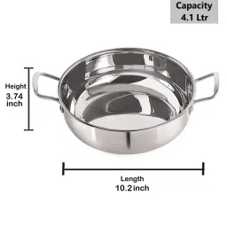 nirlon Silver Stainless Steel 4.1 Ltr Induction Base Kadai Without Lid image 2