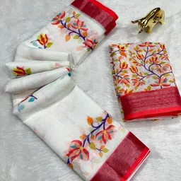 fuliya silk Floral Print, Printed, Digital Print Daily Wear Linen Saree-picture-11