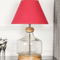 kapoor lampshades Tuscan Glass & Wood Table Lamp with Maroon Cotton Shade image 2