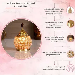 saarthi 100 % PURE BRASS CRYSTAL DIYA BRIGHT SHINE Divine Glow for Home Temple & Gifting Brass (Pack of 2) Table Diya Set image 3