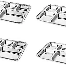 manoj steel heavy guag square 5 in 1 divide dinner plate 4 pcs set 32 cm length Sectioned Plate-picture-24