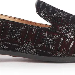 fausto Ethnic Velvet Sequin Embroidered Juttis for Wedding|Traditional Kurtas Shoes Mojaris For Men image 5