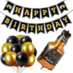 zyozi Happy Birthday Banner,and Age to Perfection Foil Balloon,Gold & Black Metallic Balloon for Birthday Party Decoration,Boy,Girl,Women,Men-picture-13