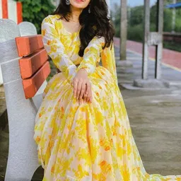 siya fashion online Printed Georgette Stitched Flared/A-line Gown image 2