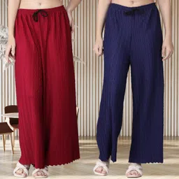 kwsh Pack of 2 Women Regular Fit Maroon, Blue Viscose Rayon Trousers-picture-22