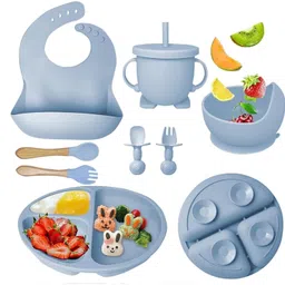 peeper Silicone Baby Feeding Set, Complete 8-Piece Baby Led Weaning Set -Sky Blue - Silicone image 1