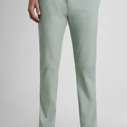 peter england Men Slim Fit Green Cotton Blend Trousers-picture-18