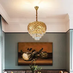 shri mahal antiques crystal Gold polish metal 500mm Pineapple chandelier hanging ceiling jhoomer Chandelier Ceiling Lamp image 3