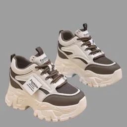 pharaoh Stylish White-Brown Sneakers with Fashion Branding and Elevated Sole Party Wear For Women-picture-10