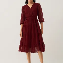 aask Women Fit and Flare Maroon Midi/Calf Length Dress-picture-15