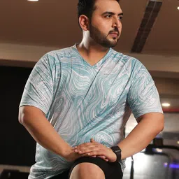 instafab plus Men Printed V Neck Polyester Blue T-Shirt-picture-17