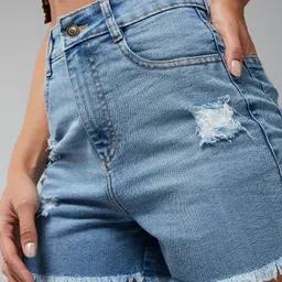 miss chase Solid Women Denim Blue Denim Shorts image 5