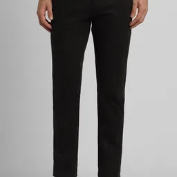 peter england Men Slim Fit Black Cotton Blend Trousers-picture-20