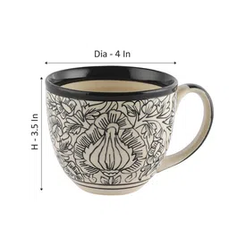 vareesha Kalamkari 250ml White & Black Ceramic (Set of 4) Tea Cup image 4