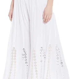 srisaras Women Flared White Viscose Rayon Trousers-picture-16