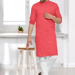 trending rashmi Men Solid Cotton Blend Straight Kurta image 3