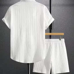 hari trendz clothing Men Top & Shorts Set White Self Design, Striped image 3