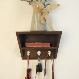 symplify Estelle Wooden Wall Shelf Organiser With Key Holders image 4