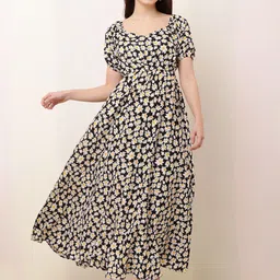 bright fly Women Fit and Flare Black Ankle Length Dress-picture-30