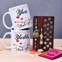 Bhaiya Bhabhi Best Rakhi Gift Rakhi for Brother and Bhabhi -182- BHAI-BH.ILU-B.PCK-LTKN-4N Assorted Rakhi, Mug, Lumba, Greeting Card, Chawal Roli Pack Set-image-10