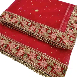 navti creations Net Embroidered Red Women Dupatta image 4