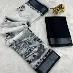 fuliya silk Digital Print, Graphic Print, Printed Daily Wear Linen Saree image 1