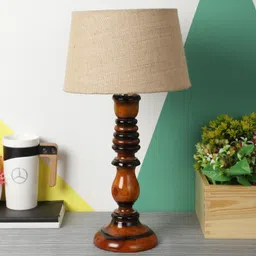 foziq Natural Fiber Shade with Wood Base Table Lamp image 2
